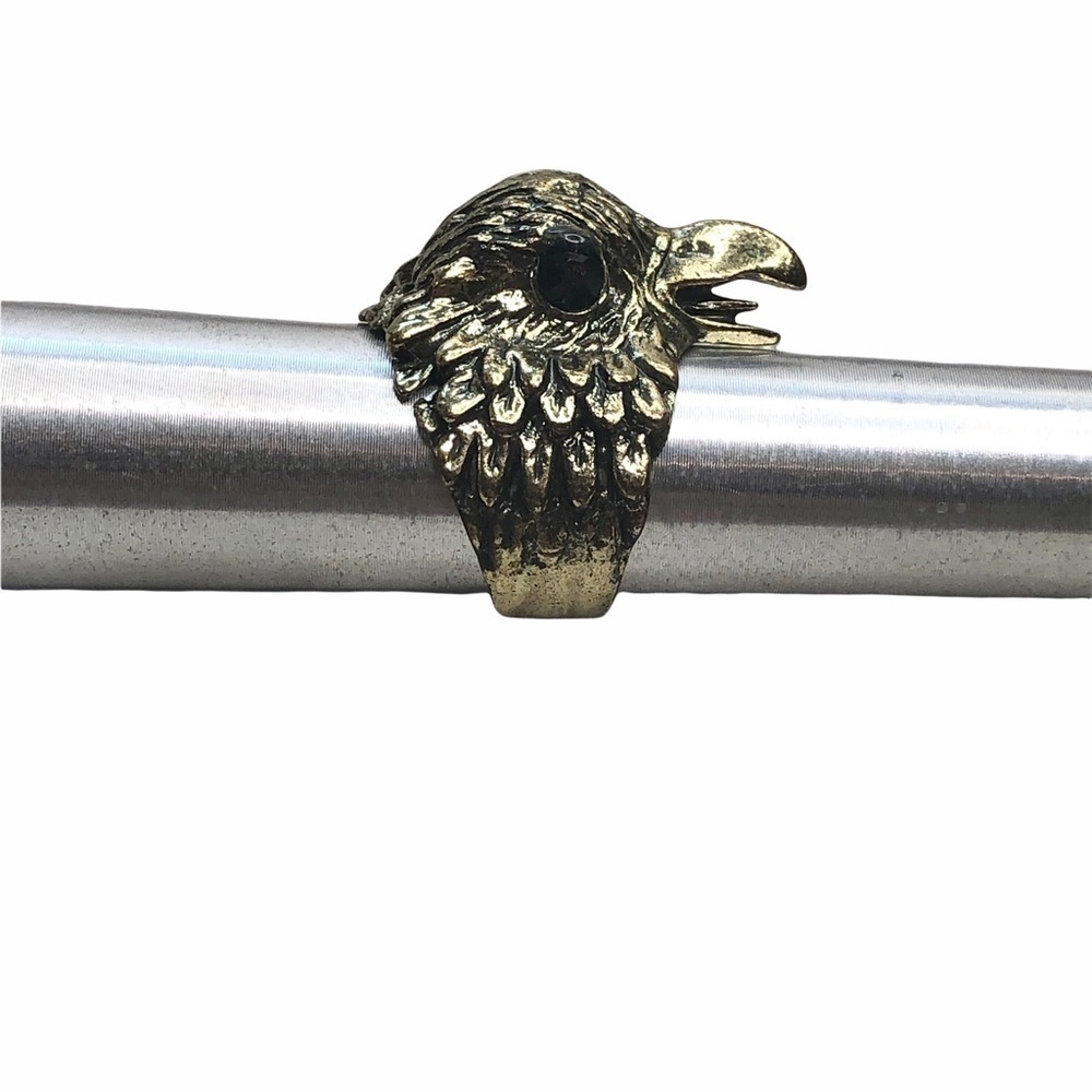 Antiqued Gold Bird Head Rhinestone Eye Ring
